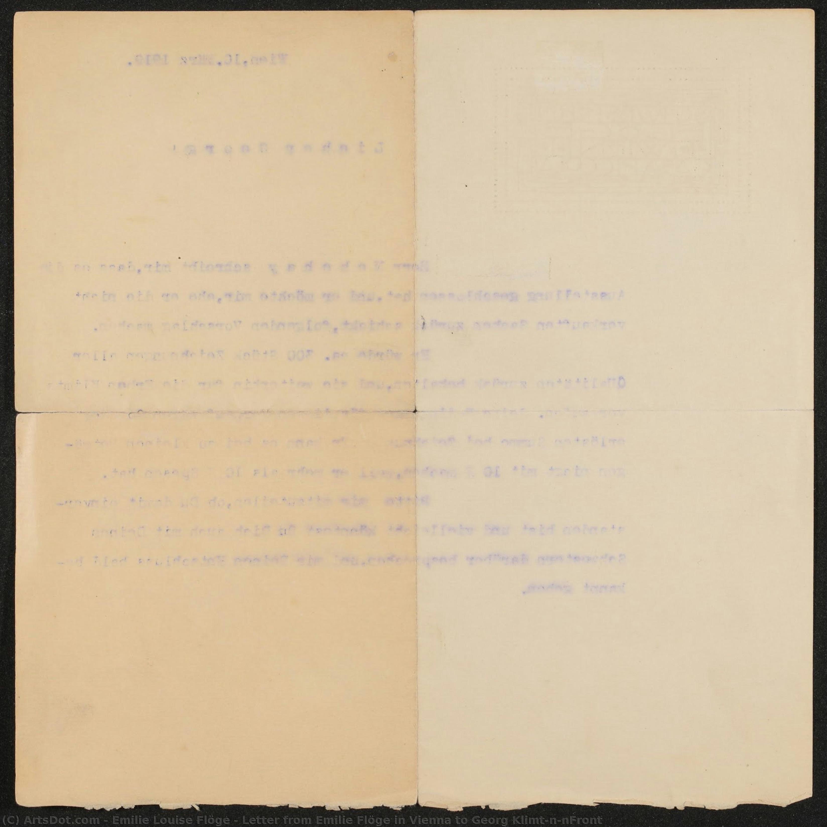 Letter From Emilie Flöge In Vienna To Georg Klimt\n\nfront — Emilie Louise Flöge