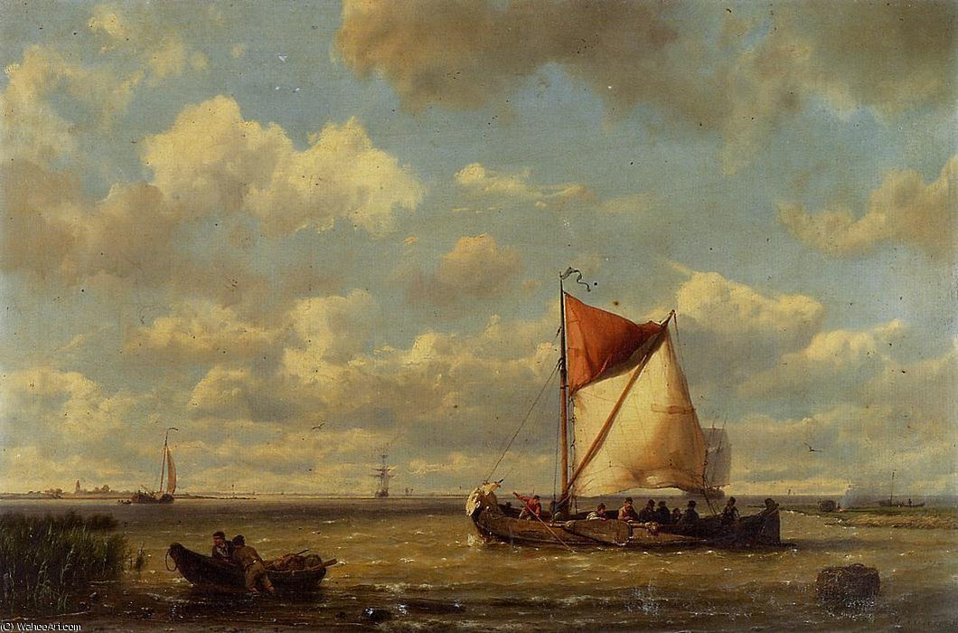 Shipping In A Calm On The Zuyder Zee — Hermanus Koekkoek (the Elder)