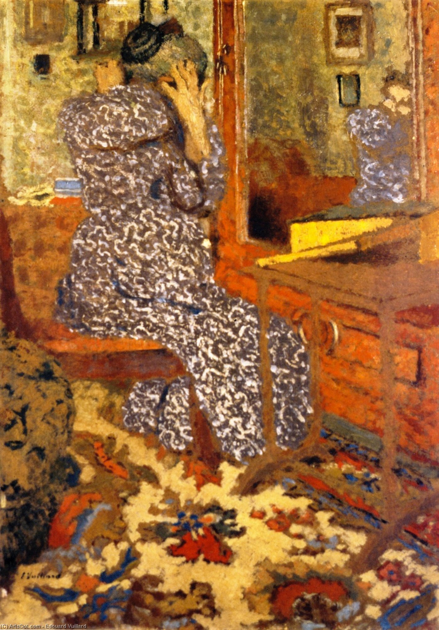 Mujer Arreglándose El Cabello (también Conocida Como Mme Vuillard Frente Al Espejo) — Jean-édouard Vuillard