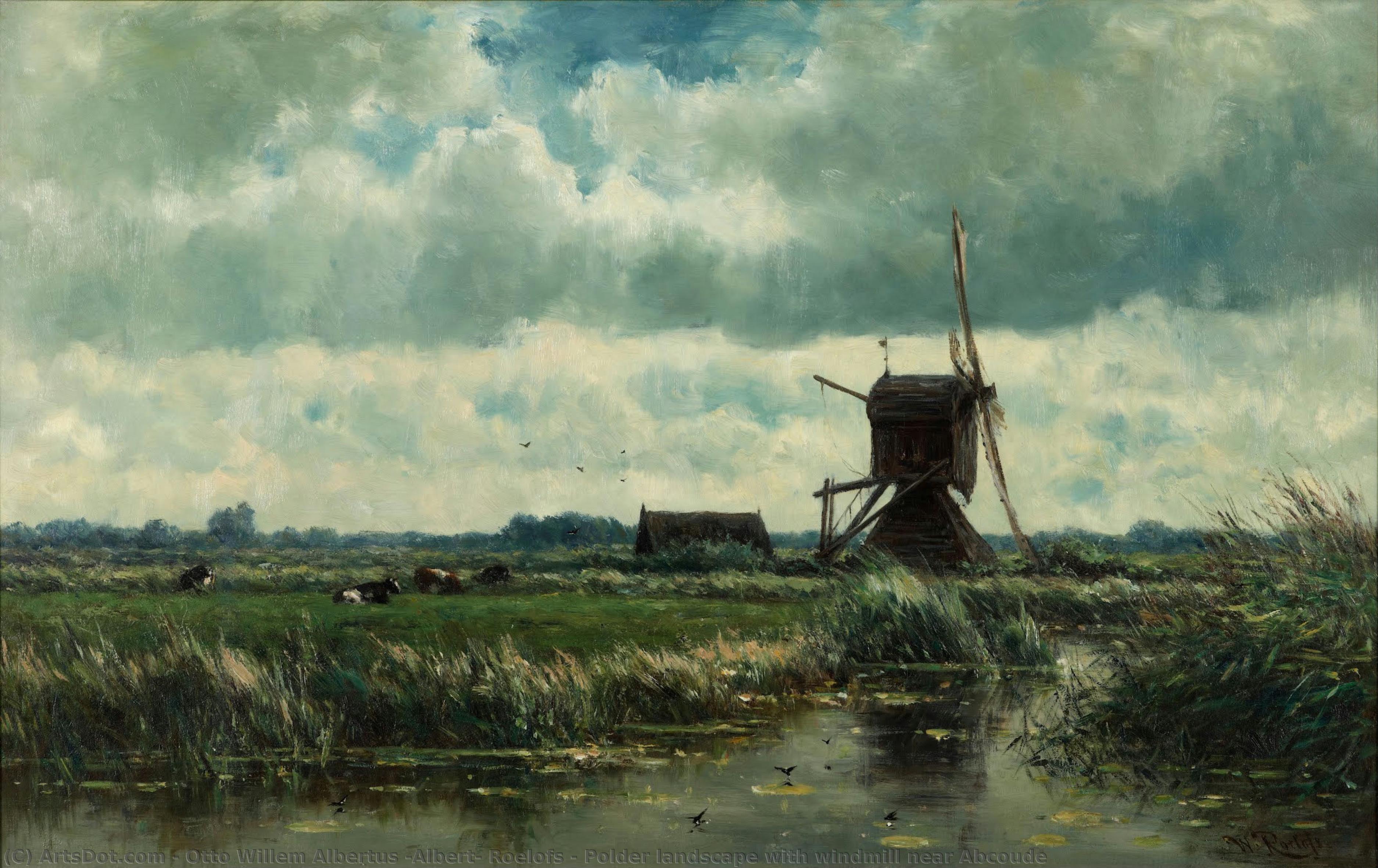 Polder Landscape With Windmill Near Abcoude — Otto Willem Albertus (albert) Roelofs