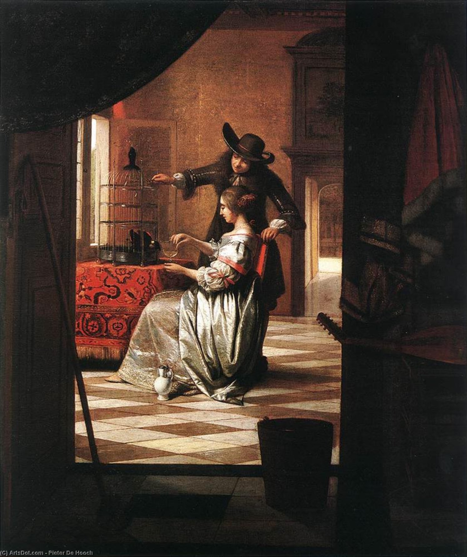 Couple With Parrot — ピーテル・デ・ホーホ