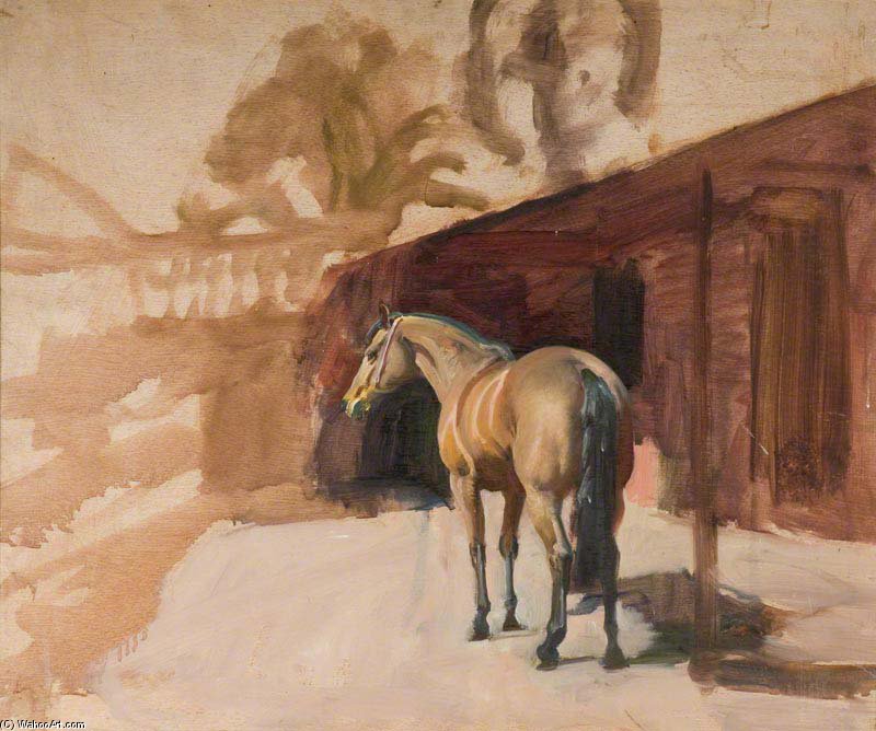 A Bay Horse Near A Building — Sir Alfred James Munnings