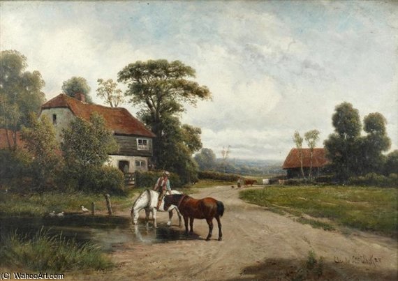 Horses Watering In A Rural Landscape — Claude Cardon