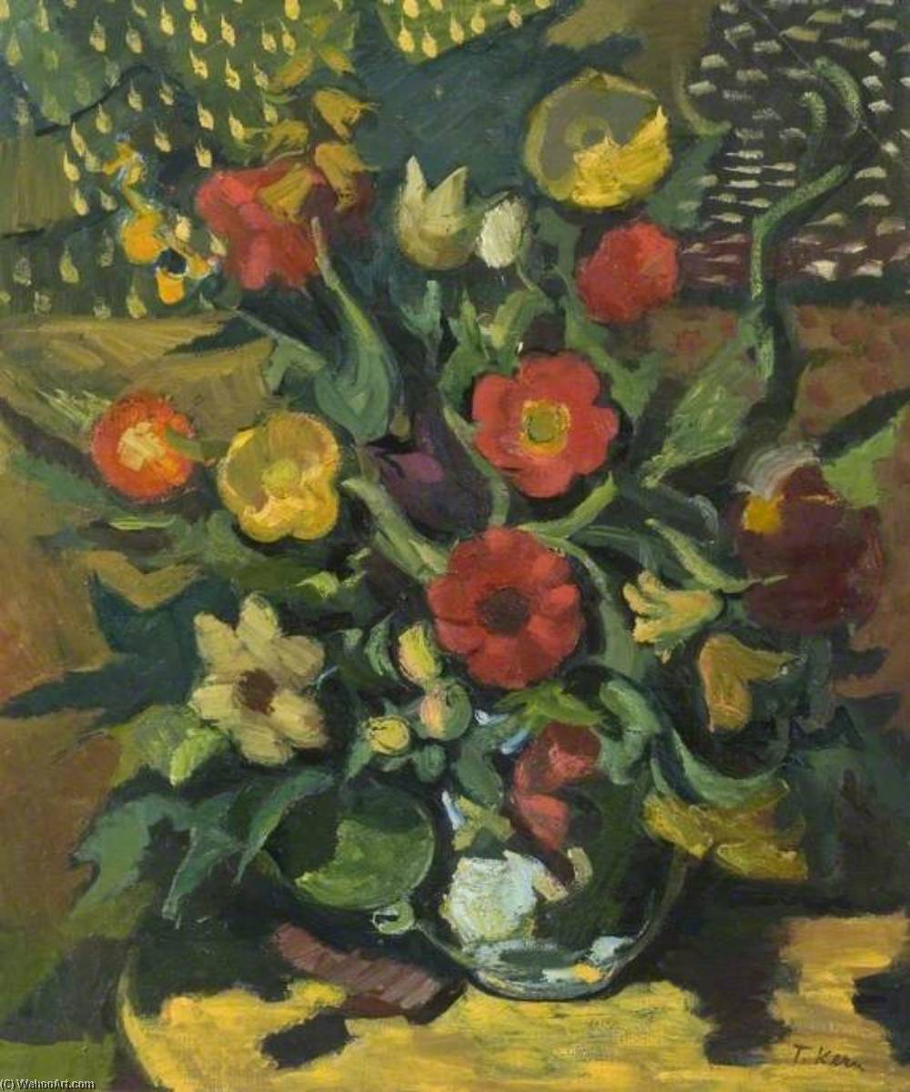 Still Life, Yellow And Red Flowers Arranged In A Vase — Theodor Kern