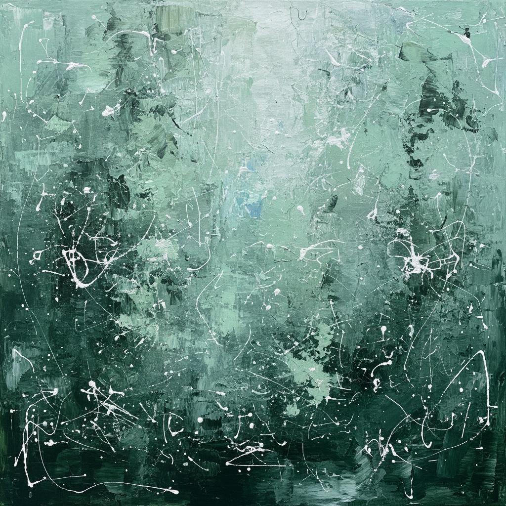 Ethereal Shadows In Deep Forest Green With Fragmented White Light Splatters — David Moreau