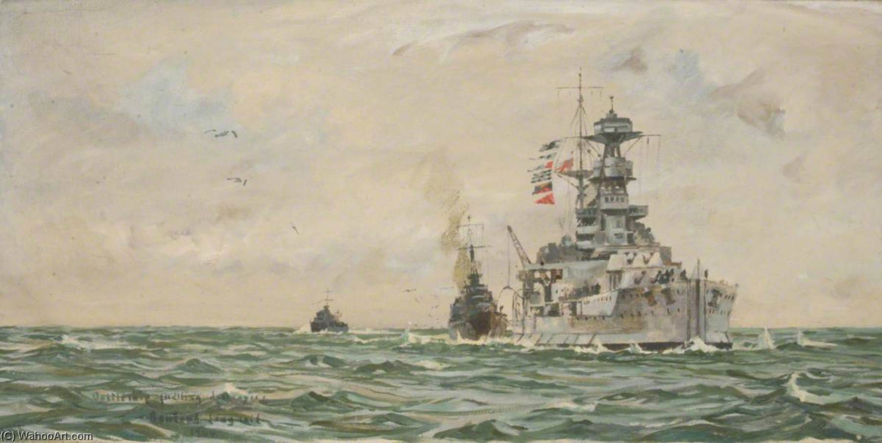 Hms 'malaya' Refuelling Destroyers At Sea — Rowland Langmaid