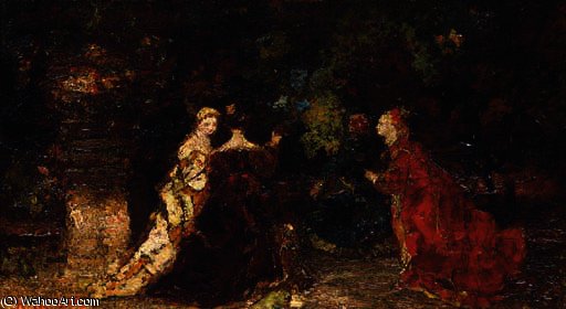 Women In A Garden — Adolphe Joseph Thomas Monticelli