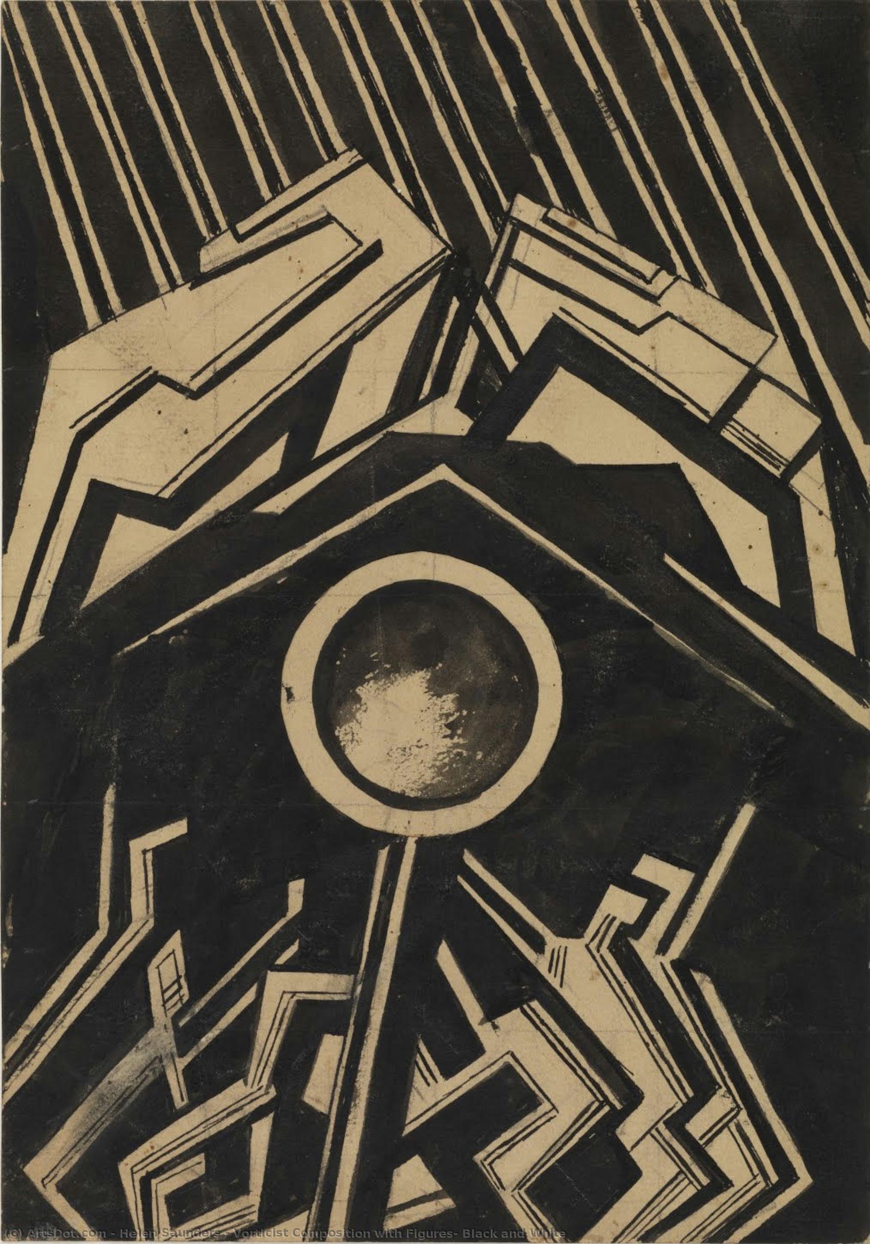 Vorticist Composition With Figures, Black And White — Helen Saunders