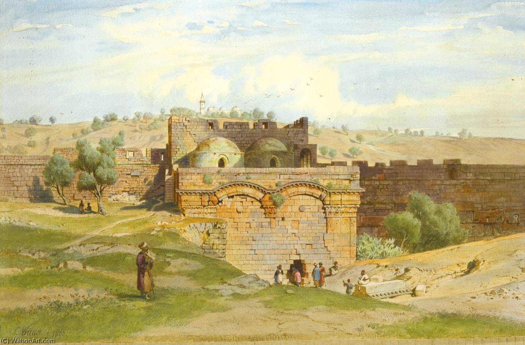The Golden Gate, Jerusalem, The Mount Of Olives Beyond — Carl (friedrich Heinrich) Werner