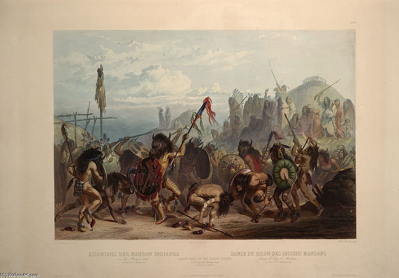 Bison Dance Of The Mandan Indians In Front Of Their Medecine Lodge — Karl Bodmer