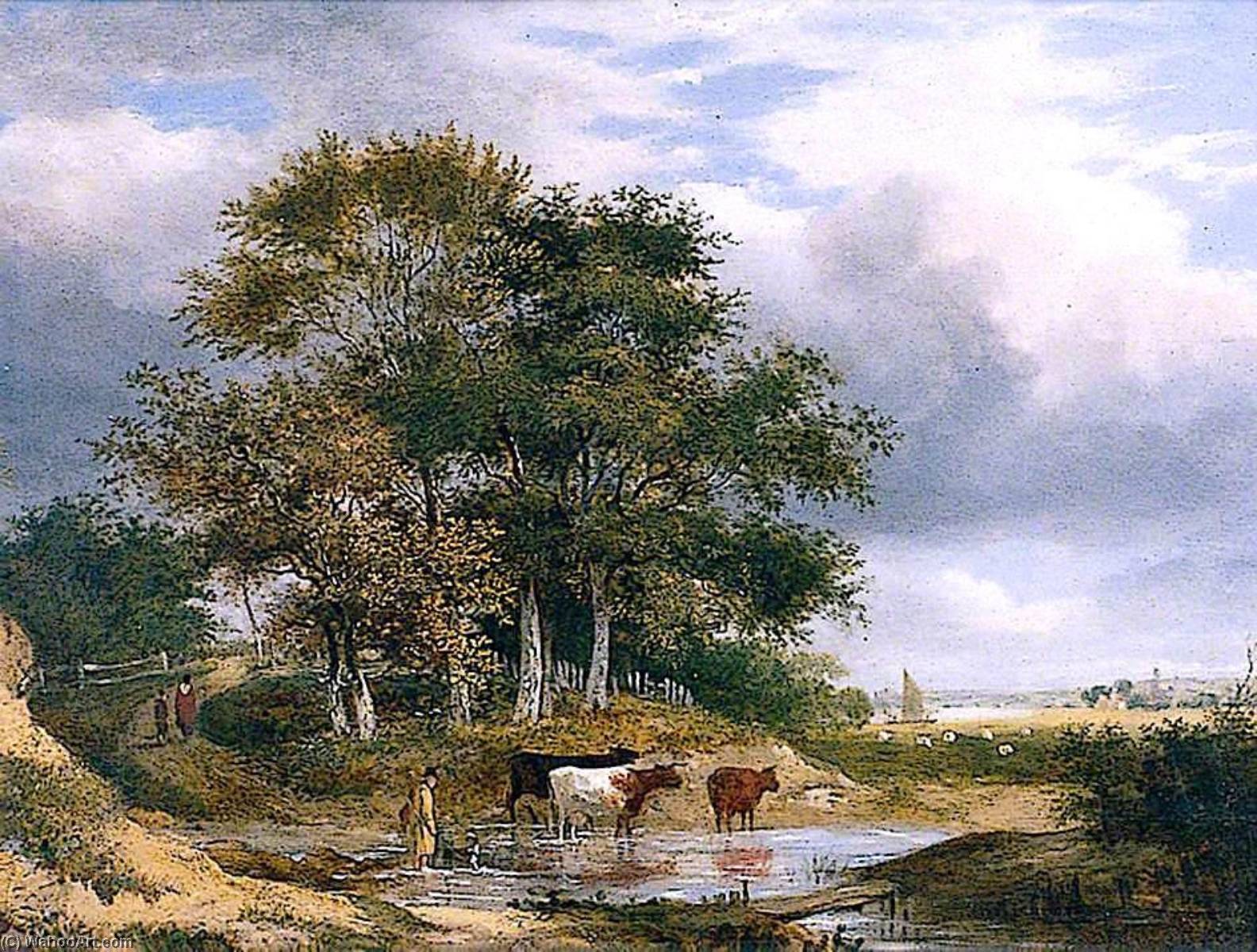 Landscape With Cows In A Pool By A Clump Of Trees — Samuel David Colkett
