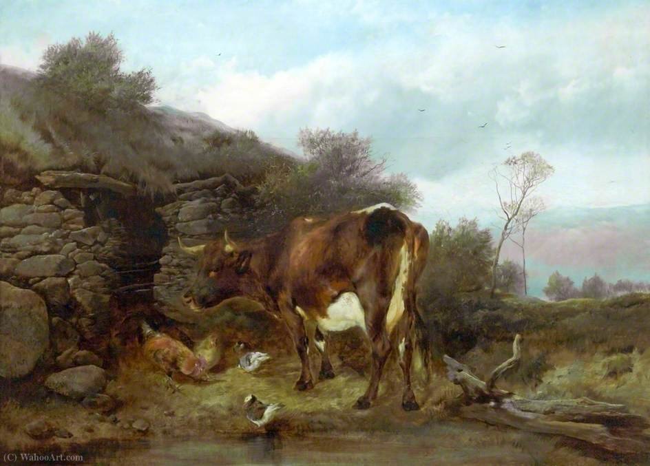 Rural Scene With A Cow And Poultry — Henry Bright