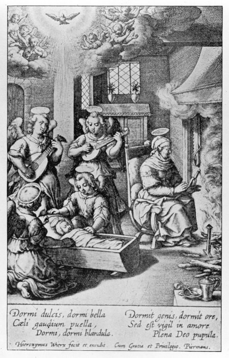 Birth Of The Virgin By Wierx, Showing Child In Cradle — Hieronymus Wierix