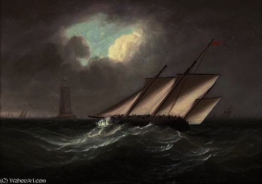 An Armed Lugger Heeling In The Breeze Off The Eddystone Lighthouse — Thomas Buttersworth