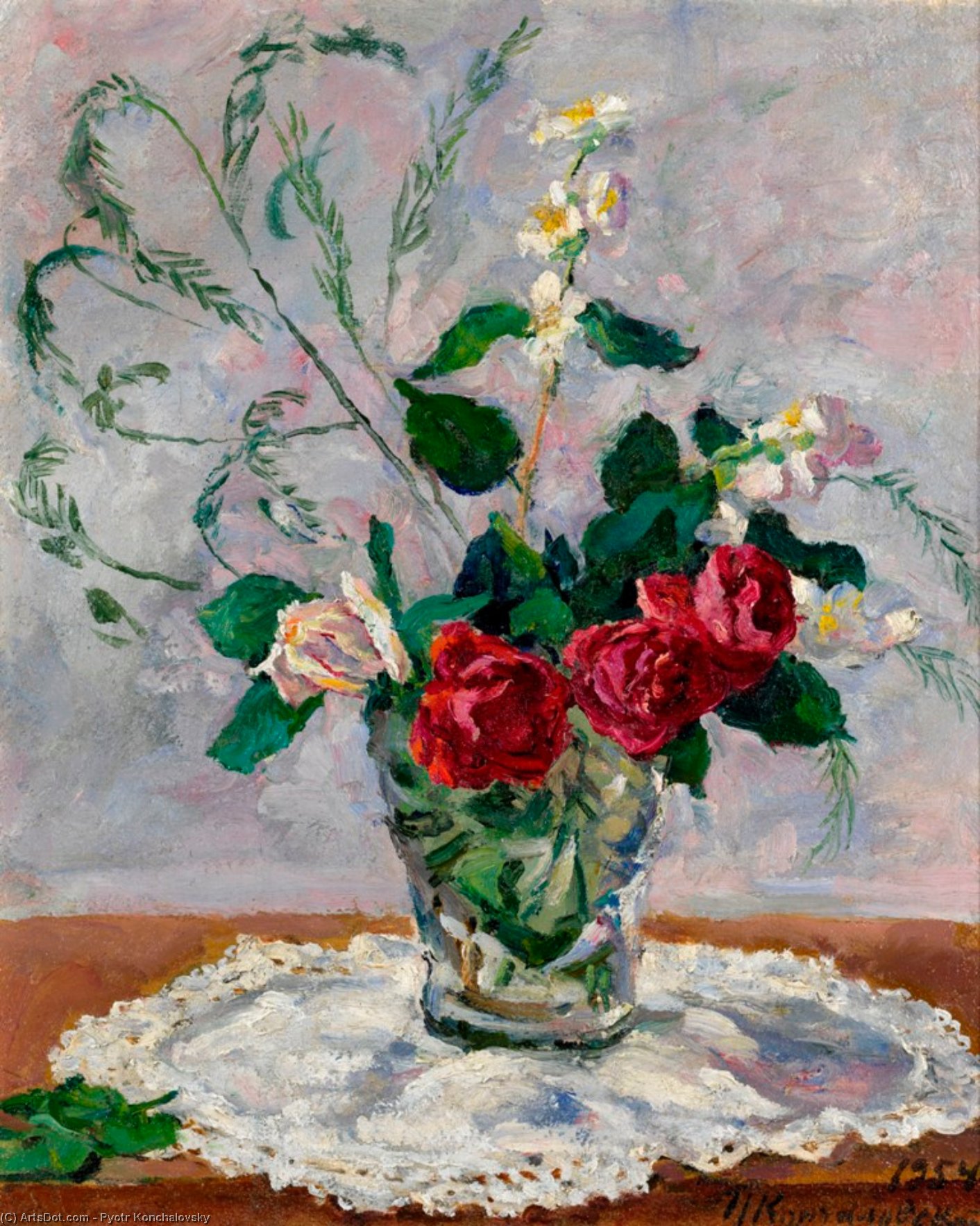 Still Life With Roses, Jasmine And Asparagus — Pyotr Konchalovsky