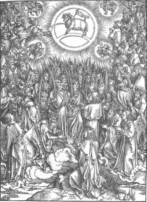 Die Offenbarung Des Johannes: 13. Die Verehrung Des Lammes Und Der Gesang Der Wahligen — Albrecht Dürer