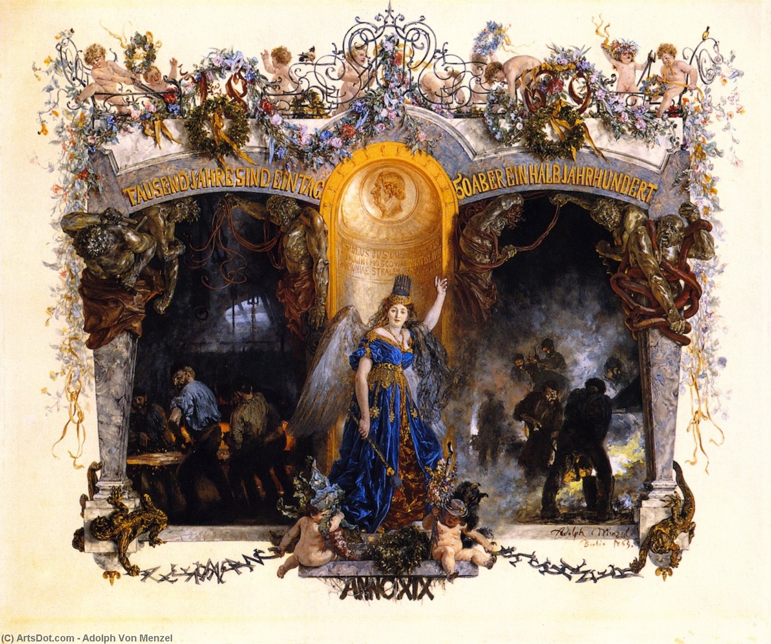 Diploma For The Fiftieth Anniversary Of The Heckmann Factory — Adolph Von Menzel