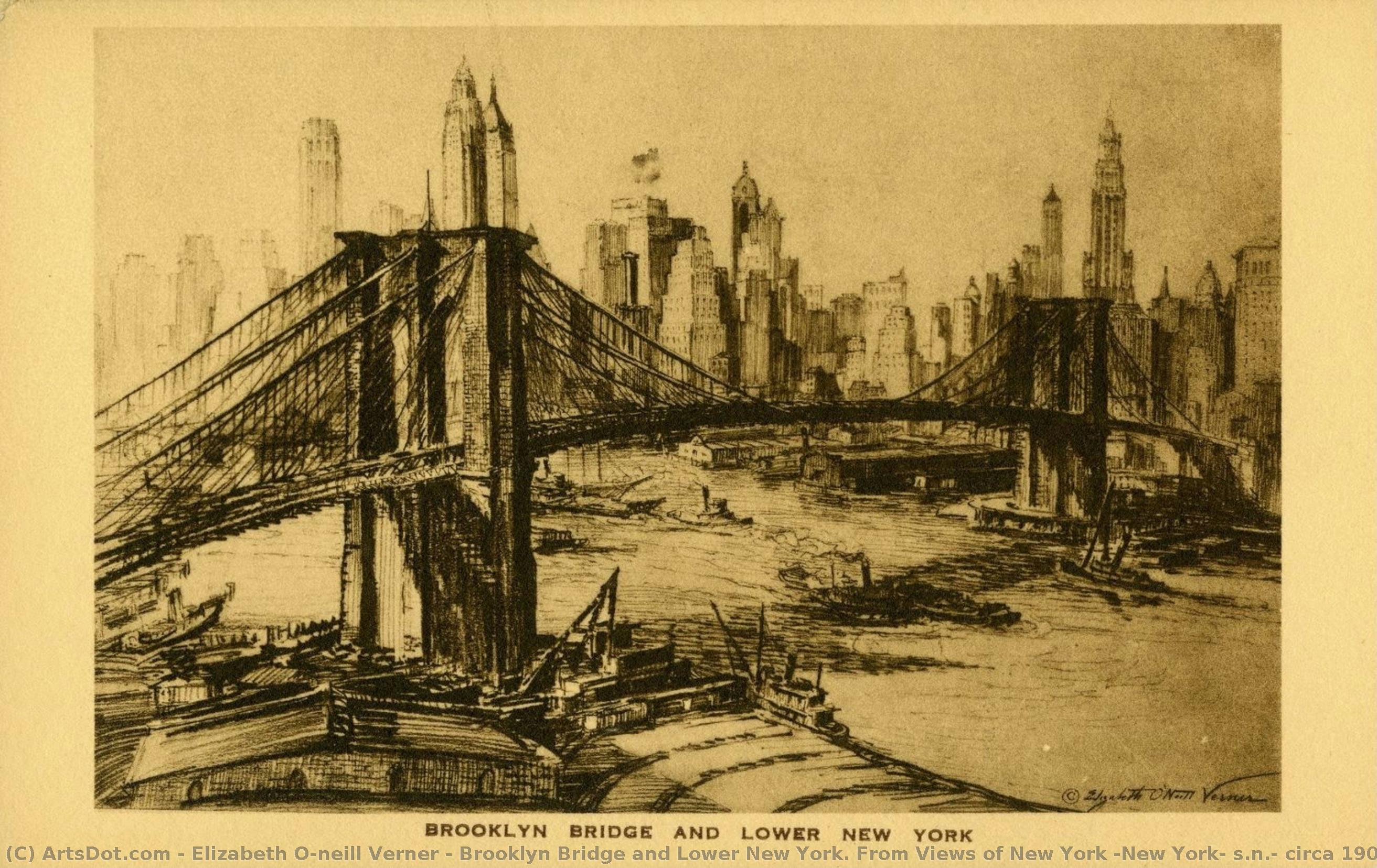 Brooklyn Bridge And Lower New York. From Views Of New York (new York: S.n., Circa 1900) — Elizabeth O'neill Verner