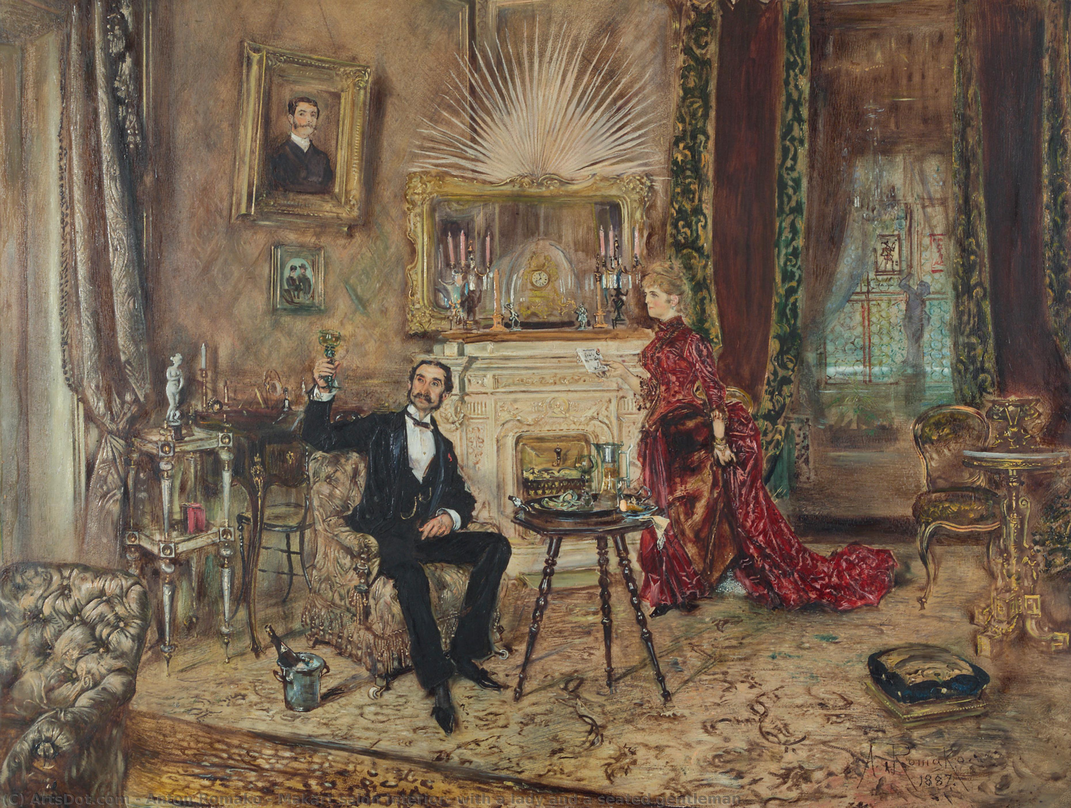 Makart Salon Interior, With A Lady And A Seated Gentleman — Anton Romako