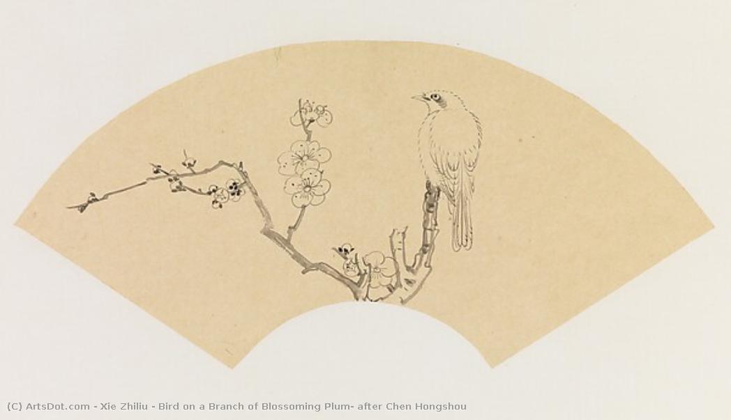 Bird On A Branch Of Blossoming Plum, After Chen Hongshou — Xie Zhiliu