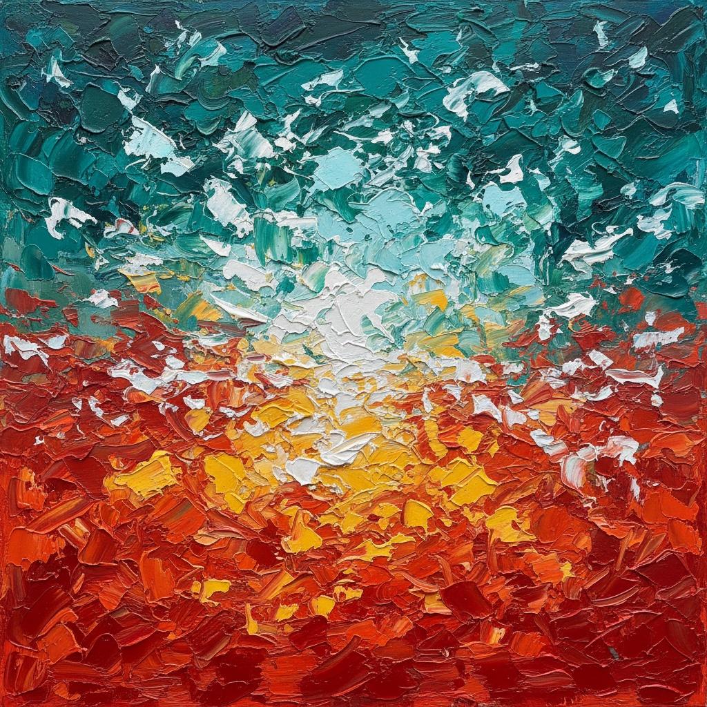 Radiant Convergence Of Primal Embers And Celestial Teal Impasto Tides — Christian Noiret