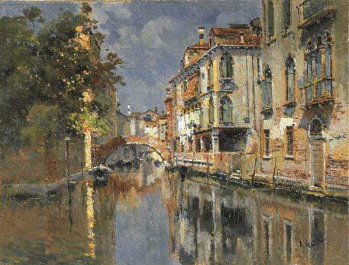 Canale A Venezia Olio Su Cartone — Antonio Maria De La Concepcion Reyna Manescau