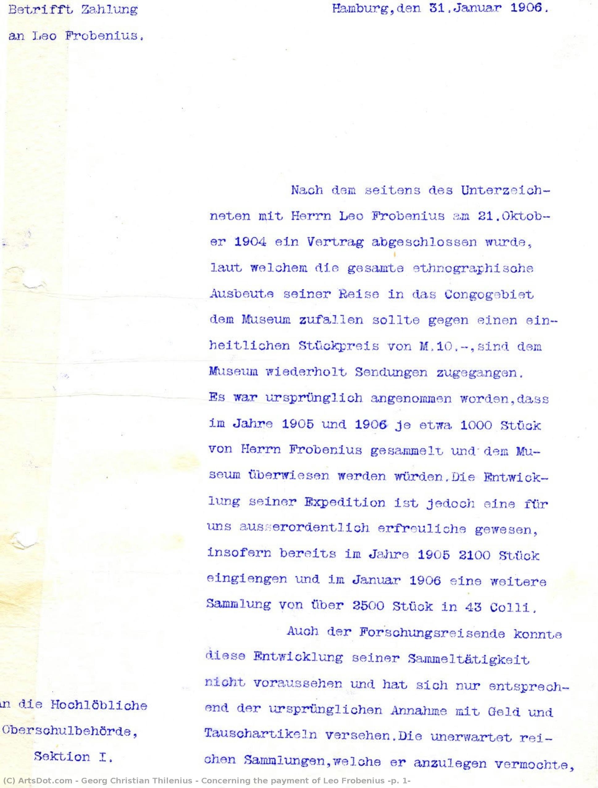 Concerning The Payment Of Leo Frobenius (p. 1) — Georg Christian Thilenius