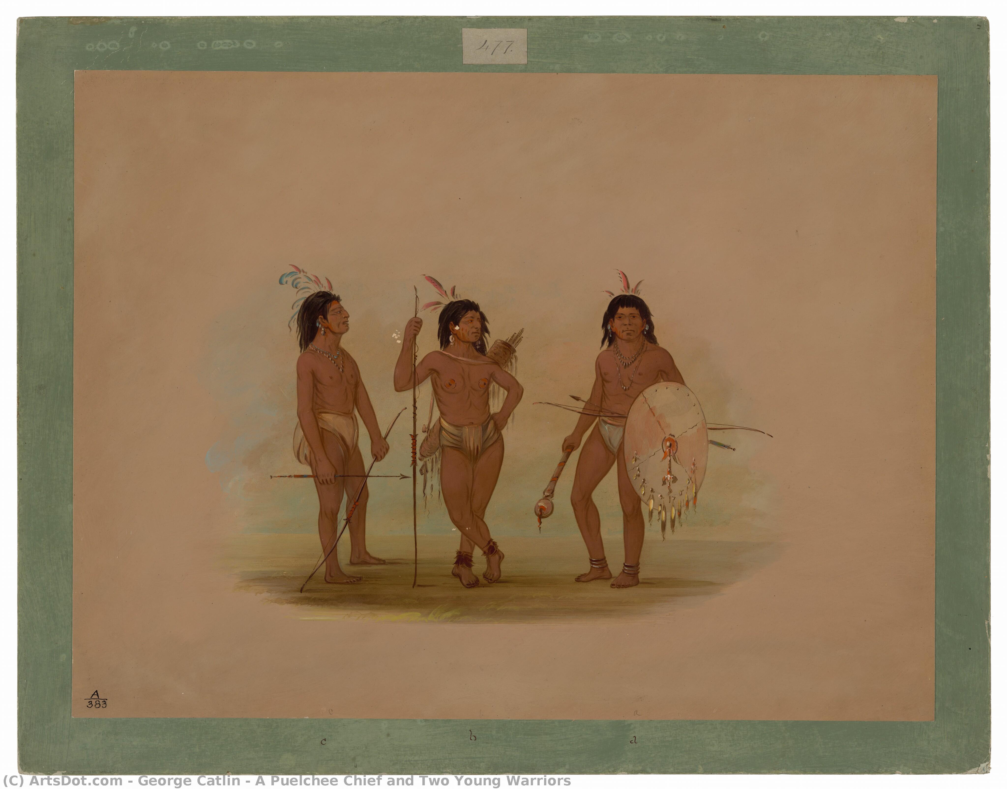 A Puelchee Chief And Two Young Warriors — George Catlin