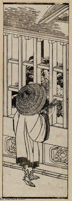 A Man Outside The Barred Windows Of A Brothel — Katsushika Hokusai