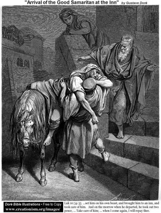 Die Ankunft Des Guten Samariters Am Gästehaus — Paul Gustave Doré