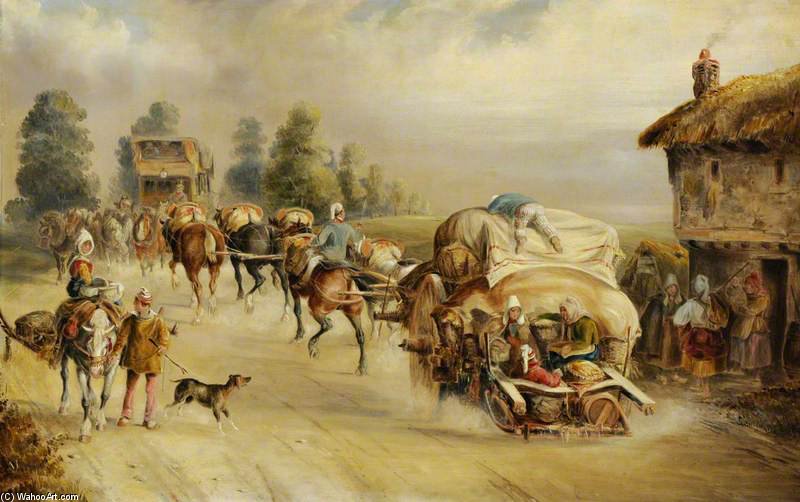 Laden Horse-drawn Wagons On The Road — Charles Cooper Henderson