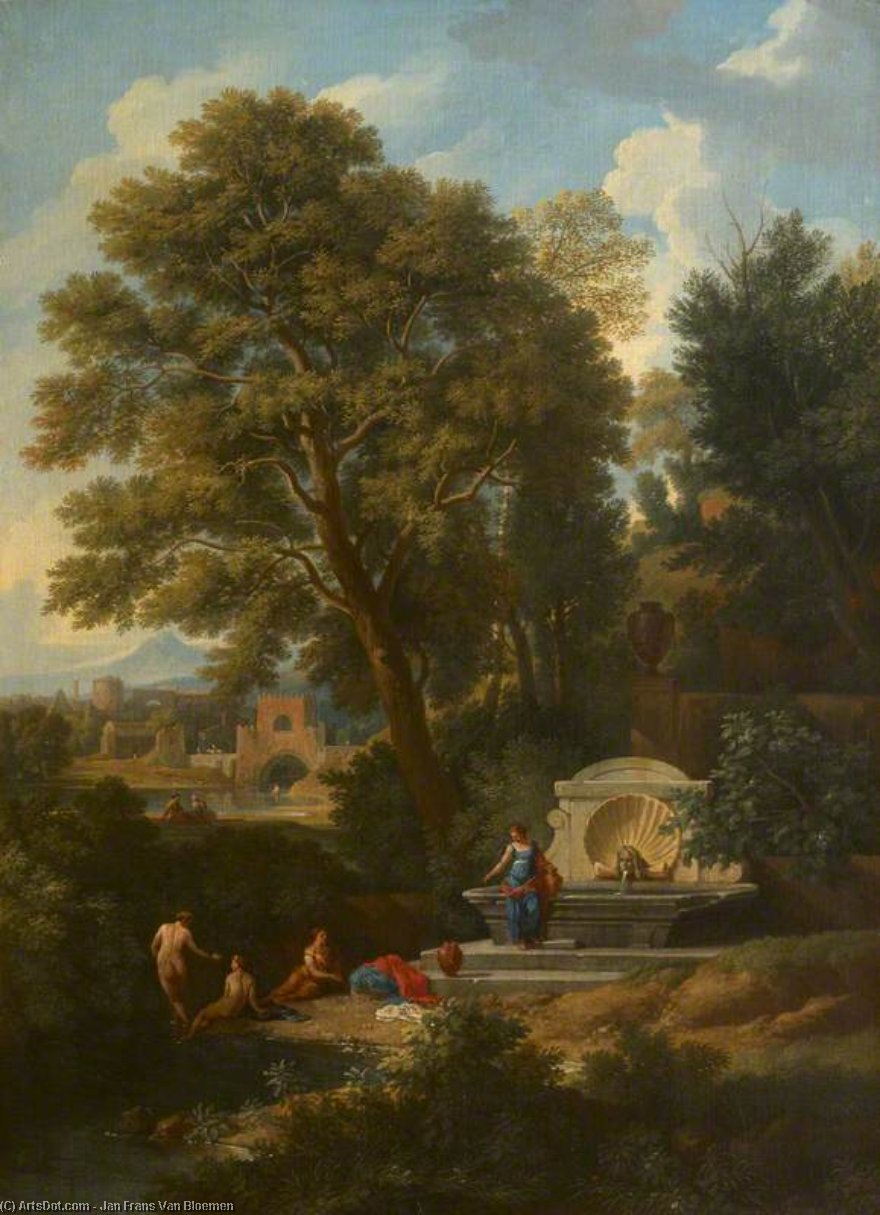 A Classical Landscape With Ladies Bathing Near A Fountain — ヤン・フランツ・ファン・ブルーメン