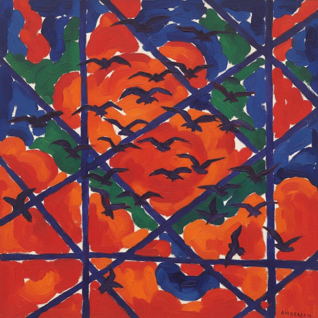 Fragmented Flight Over A Crimson Horizon — Anaïs Bonnet