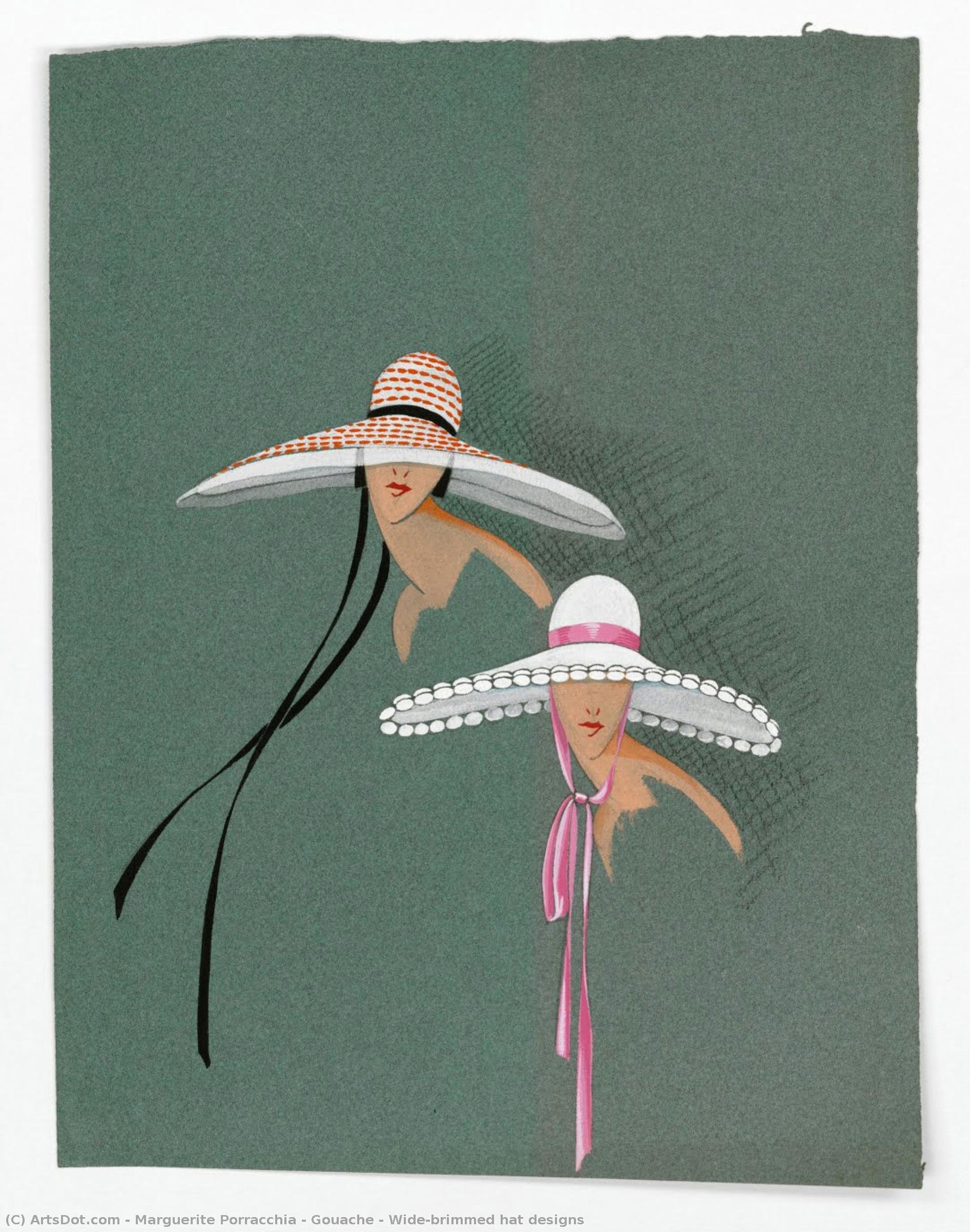 Gouache — Wide-brimmed Hat Designs — Marguerite Porracchia