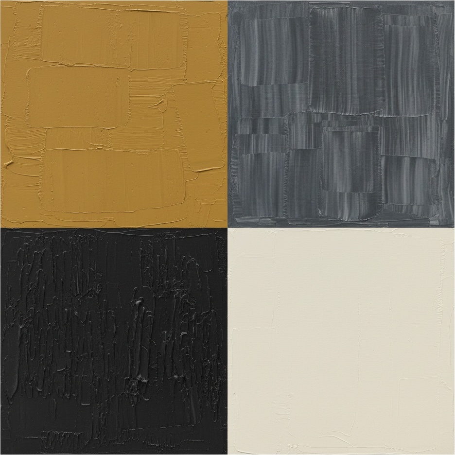 Triptych Of Ochre Passage, Slate Depth, And Fading Horizon Line — Laurent Fabre