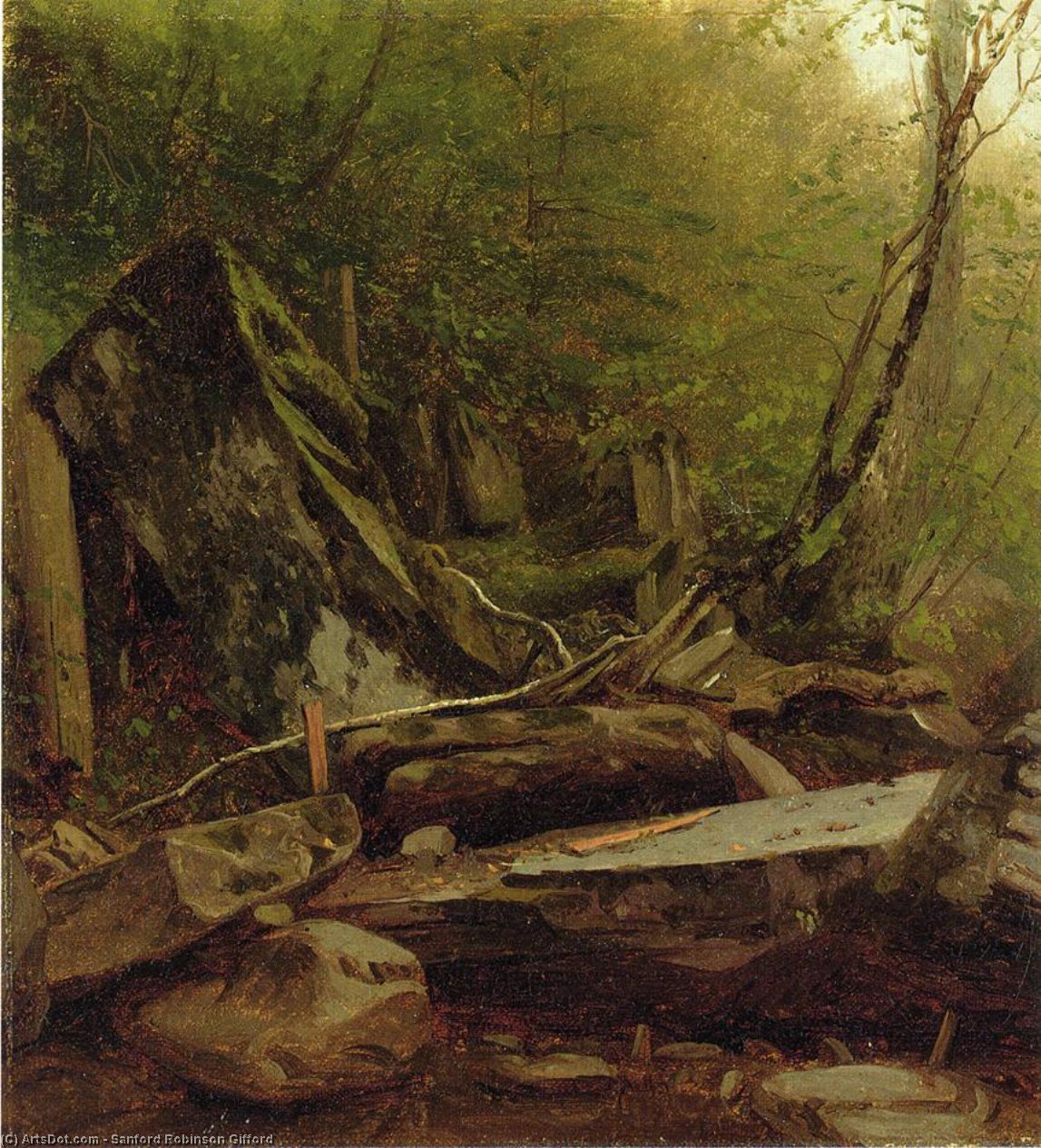 A Study Of Rocks At Kauterskill Cove — Sanford Robinson Gifford