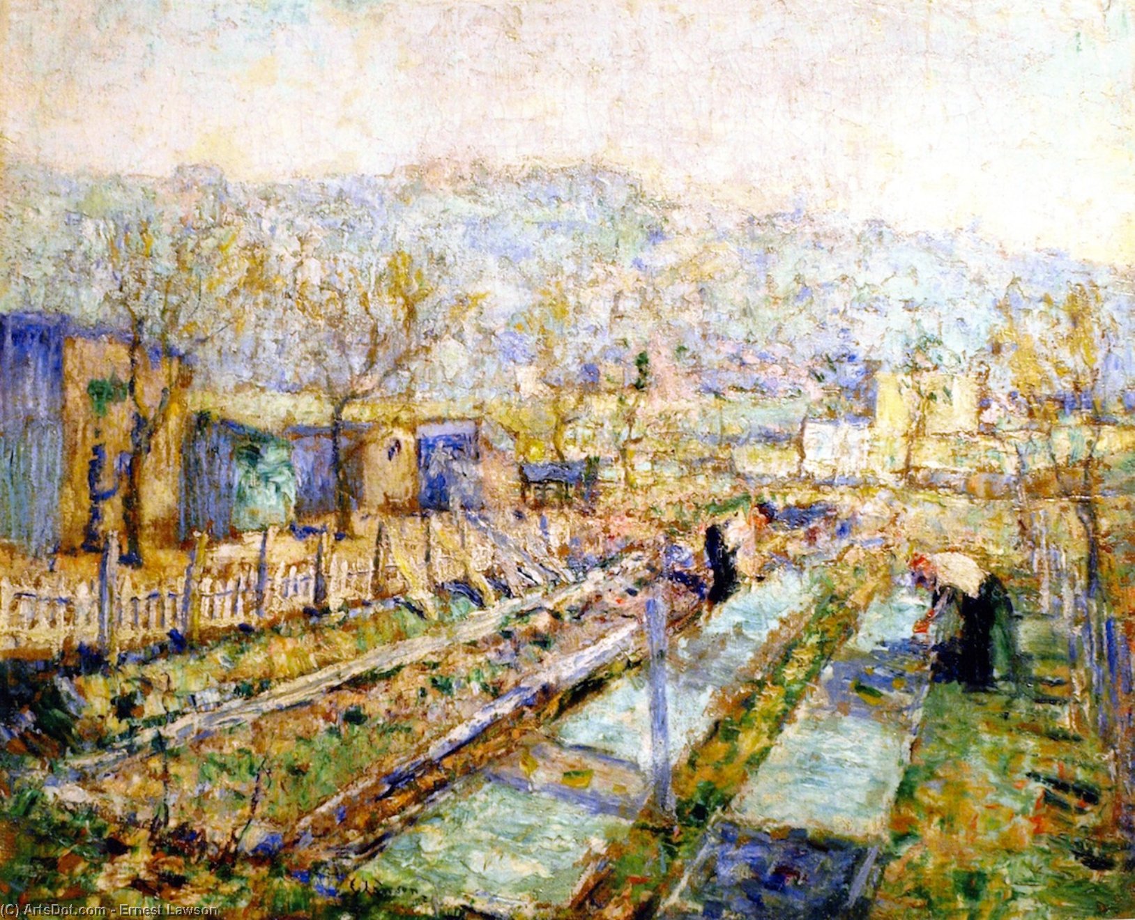 View Of A Garden In A Paris Suburb — Ernest Lawson