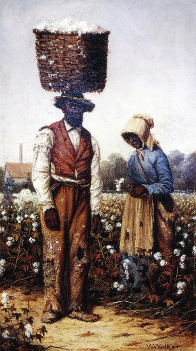 Negro Couple In Cotton Field, Woman With Yellow Bonnet — William Aiken Walker