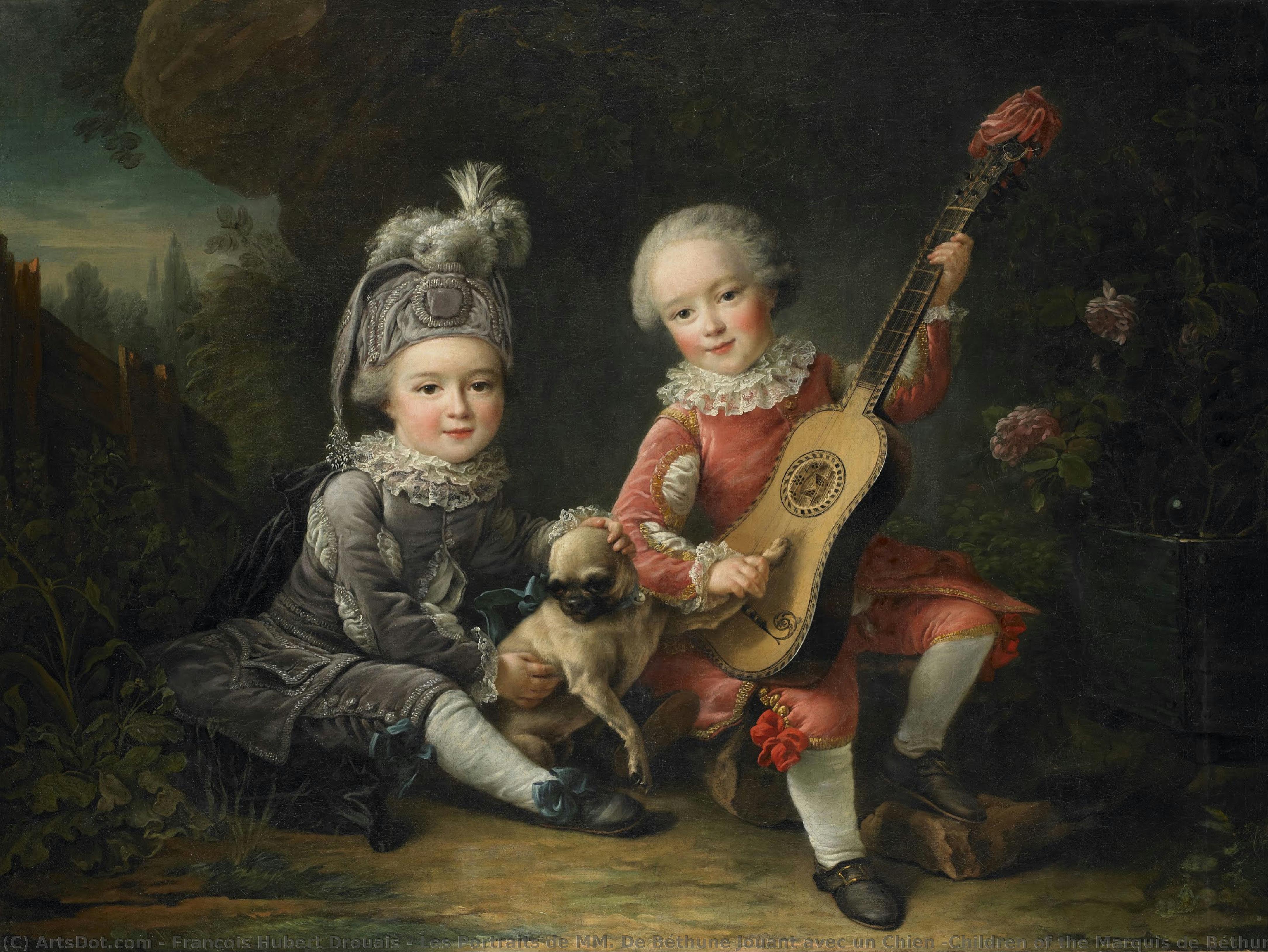 Les Portraits De Mm. De Béthune Jouant Avec Un Chien (children Of The Marquis De Béthune Playing With A Dog) — François Hubert Drouais