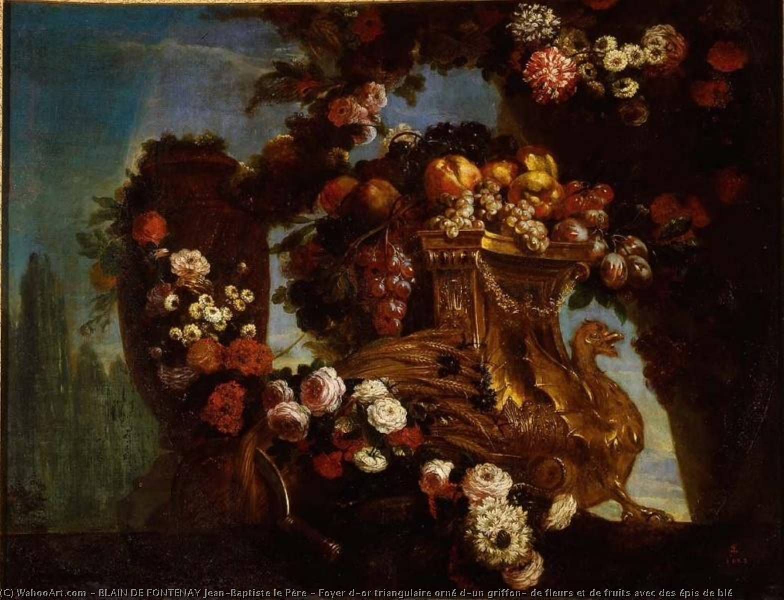 Foyer D'or Triangulaire Orné D'un Griffon, De Fleurs Et De Fruits Avec Des Épis De Blé — Blain De Fontenay Jean-baptiste Le Père