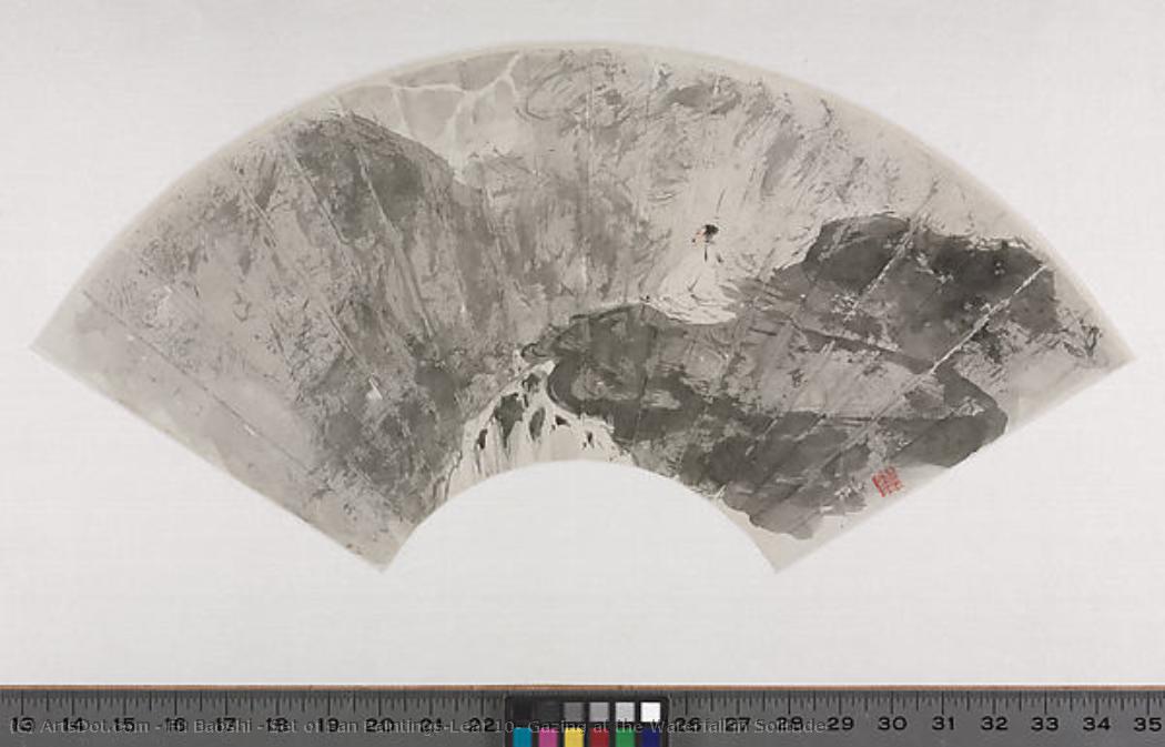 Set Of Fan Paintings Leaf 10: Gazing At The Waterfall In Solitude — Fu Baoshi