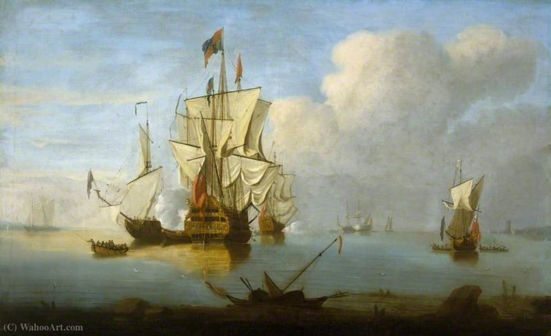 A Man-of-war Firing A Salute In A Calm — Peter Monamy