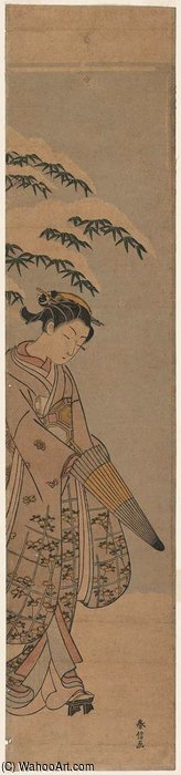 Young Woman Walking In The Snow — Suzuki Harunobu