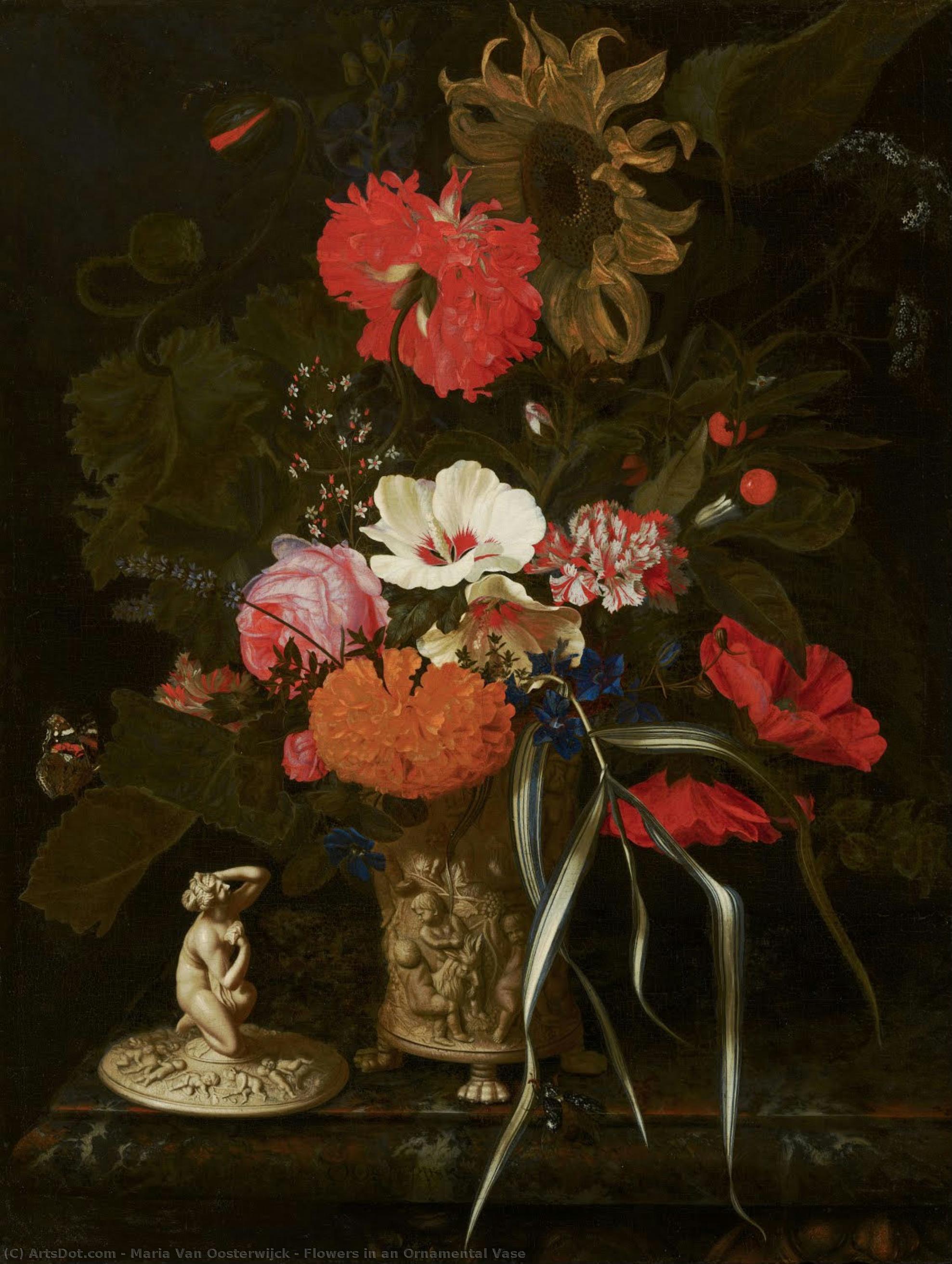 Flowers In An Ornamental Vase — Maria Van Oosterwijck