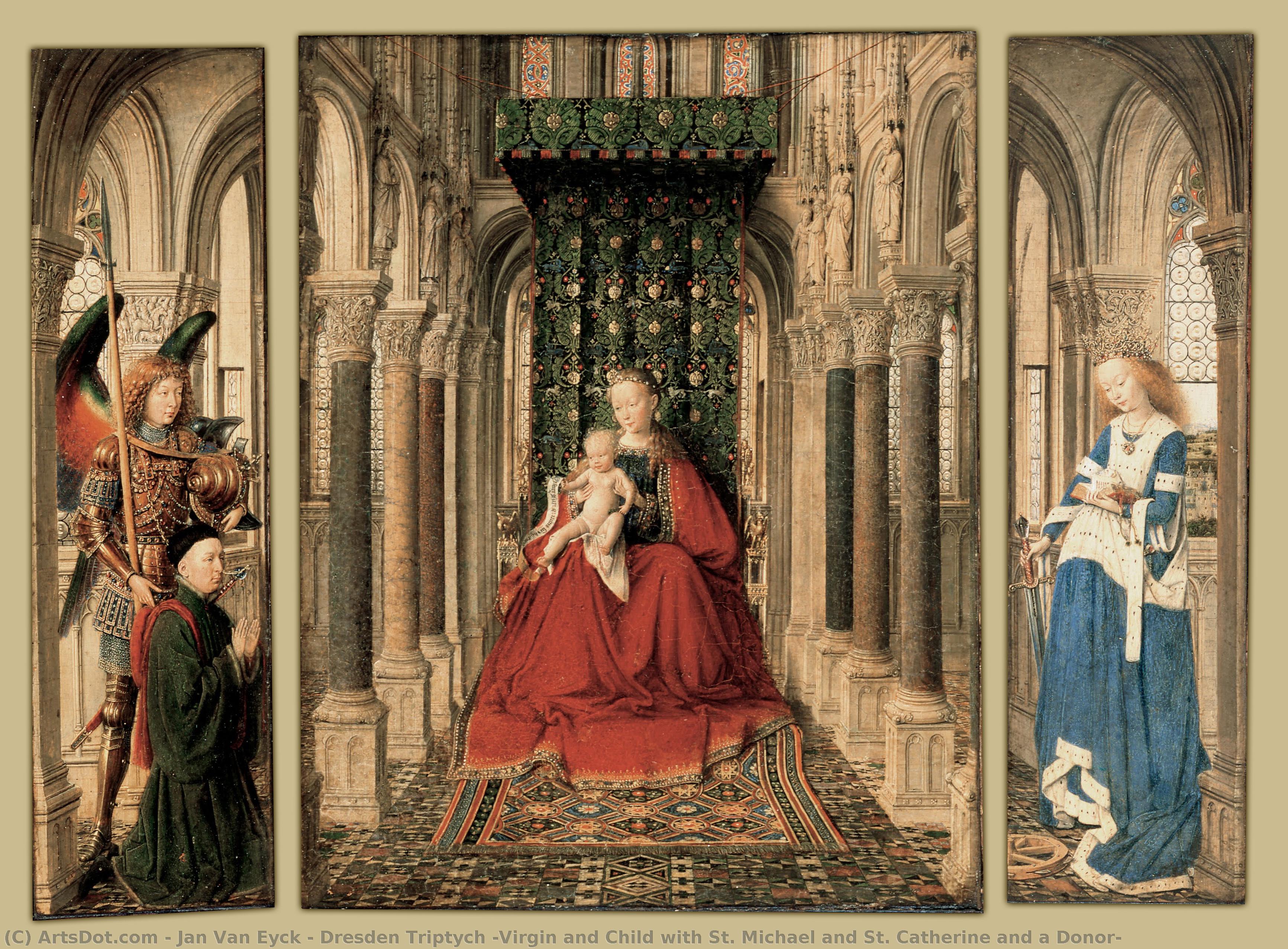 Dresden Triptych (virgin And Child With St. Michael And St. Catherine And A Donor) — Jan Van Eyck