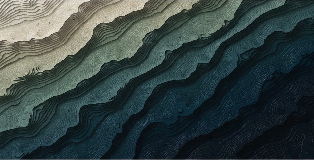 Ethereal Strata Of Silent Tides In Deep Navy And Muted Sage Monolith — David Moreau