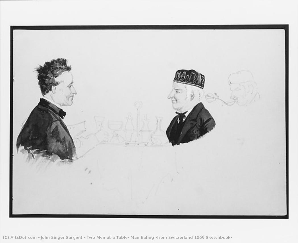 Two Men At A Table, Man Eating (from Switzerland 1869 Sketchbook) — ジョン・シンガー・サージェント