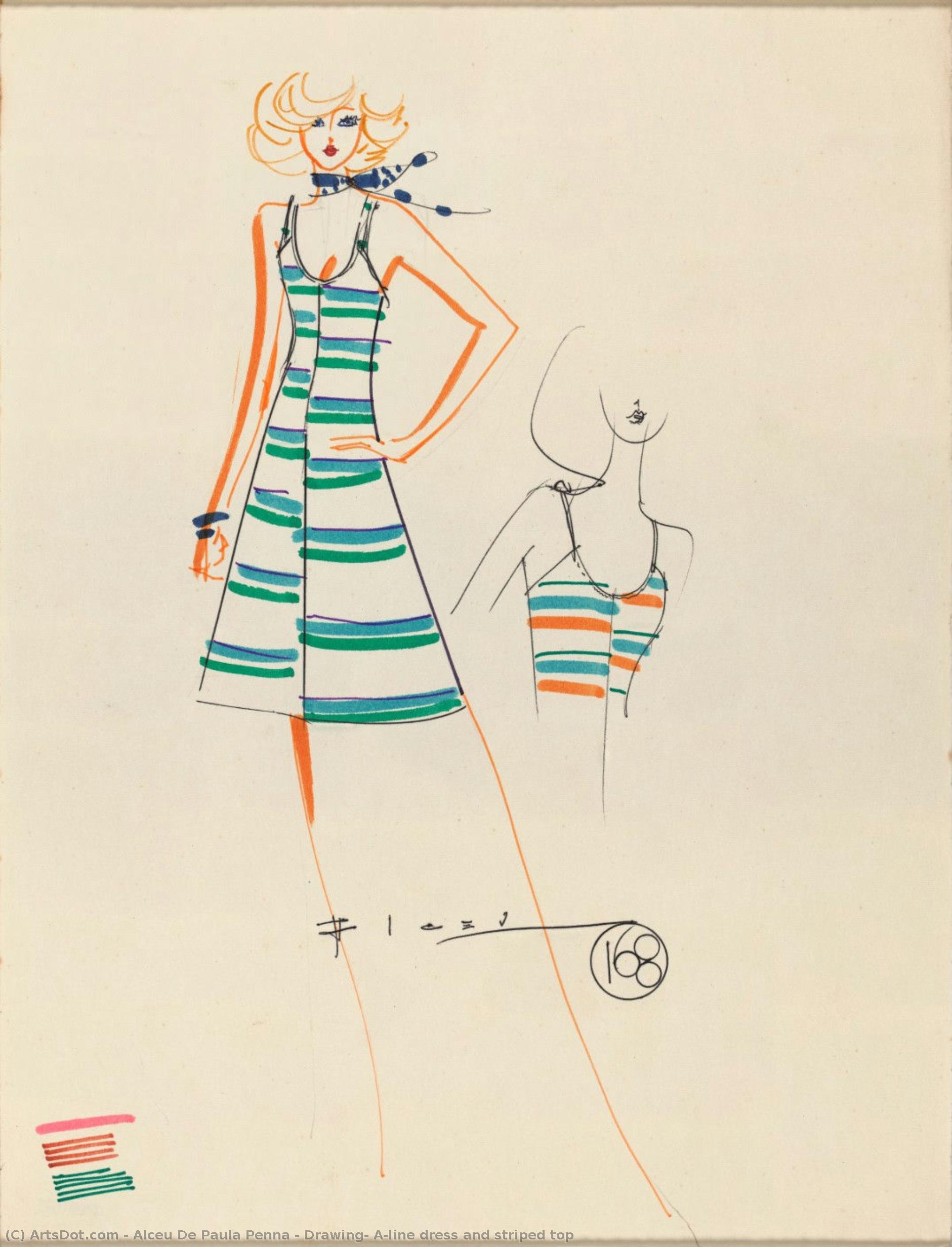 Drawing, A-line Dress And Striped Top — Alceu De Paula Penna
