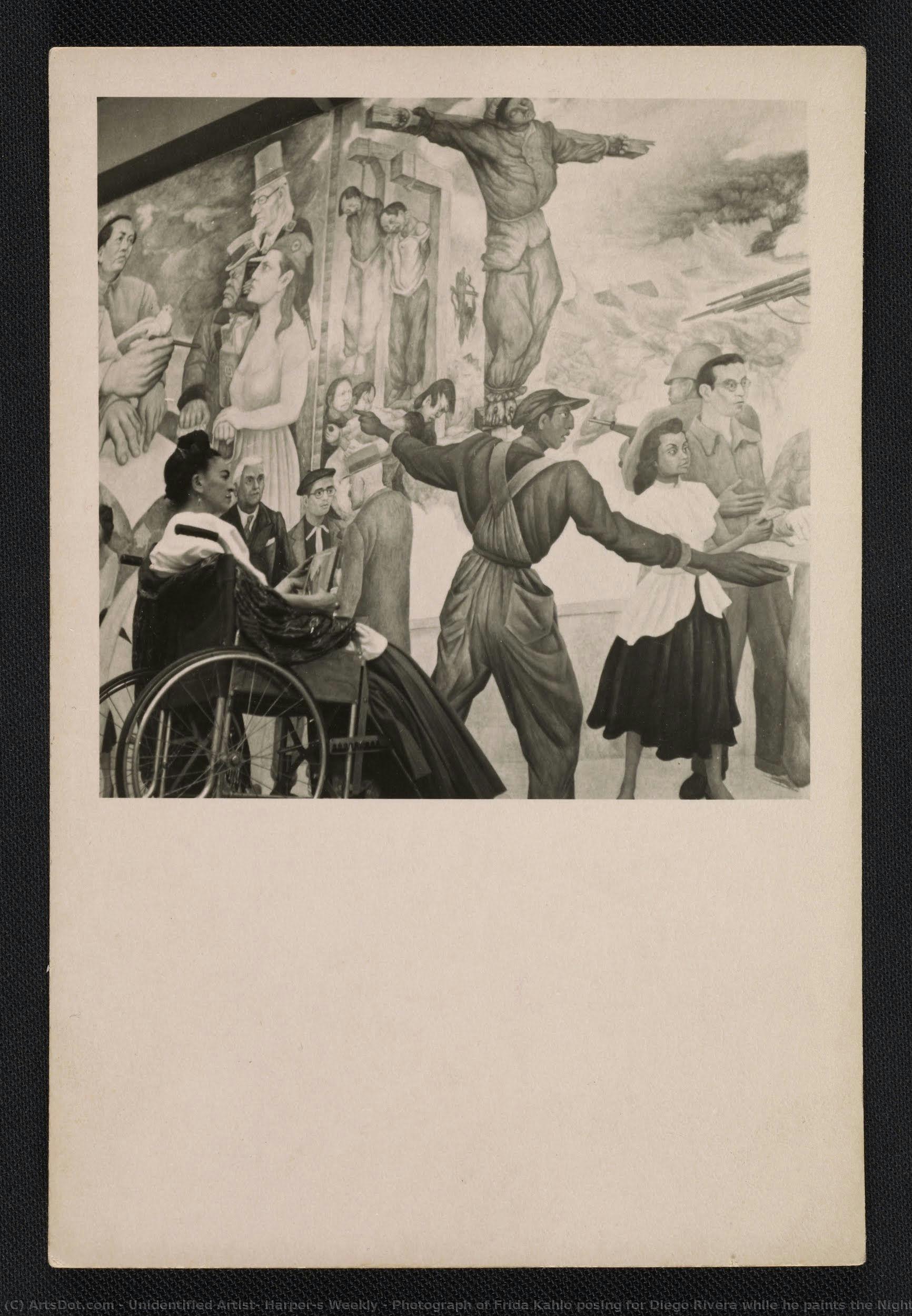 Photograph Of Frida Kahlo Posing For Diego Rivera While He Paints The Nightmare Of War, Dream Of Peace Fresco — Unidentified Artist, Harper's Weekly