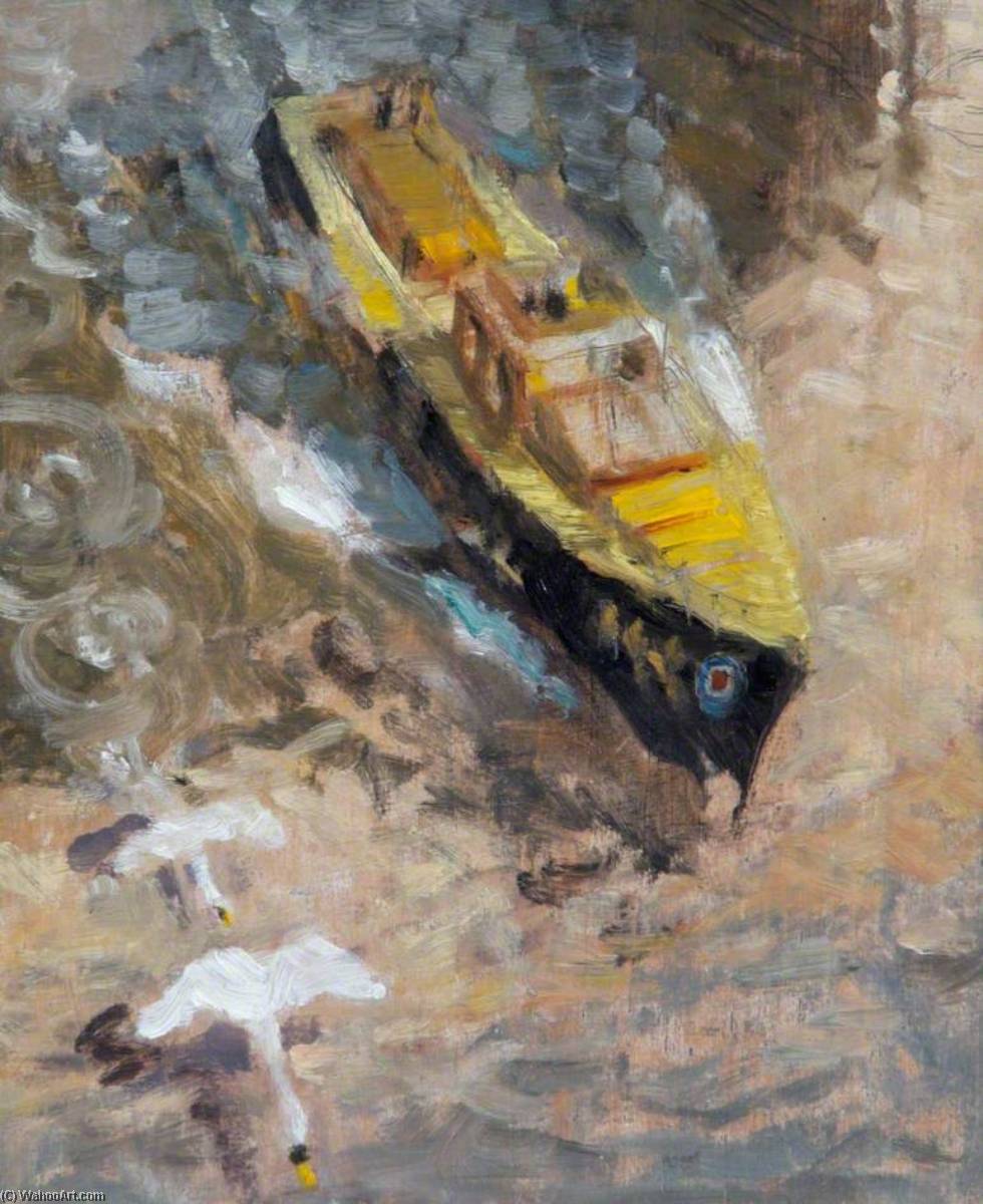 Raf Marinecraft Passing Along The Thames With Two Swans — John Edgar Platt